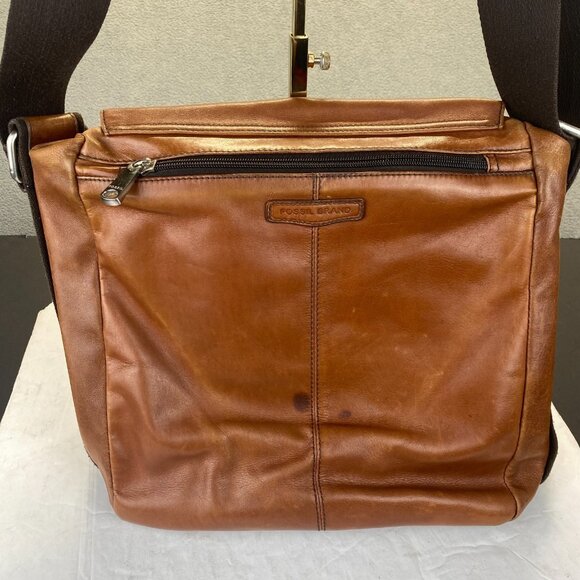 Fossil Leather Messenger Bag Brown‎ Crossbody Shoulder Laptop Work Satchel,VTG - Picture 4 of 16